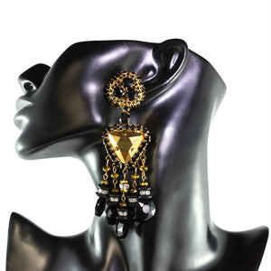 Lawrence VRBA Signed Statement Earrings - Black, Gold (clip-on)