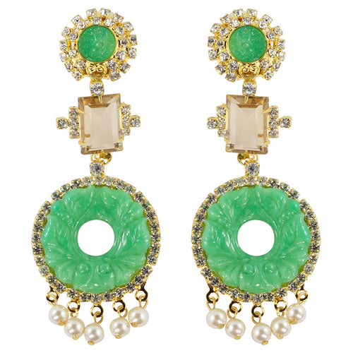 Lawrence VRBA Signed Statement Earrings - Faux Jade, Pearl (clip-on)