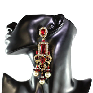 Lawrence VRBA Signed Statement Earrings - Ruby Red Cabochons (clip-on)