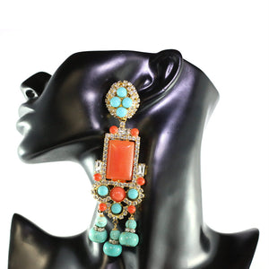 Lawrence VRBA Signed Statement Earrings - Faux Coral & Turquoise (clip-on)