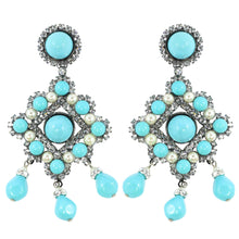 Load image into Gallery viewer, Lawrence VRBA Signed Statement Earrings - Faux Turquoise @ Pearl