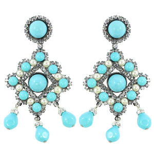 Lawrence VRBA Signed Statement Earrings - Faux Turquoise @ Pearl