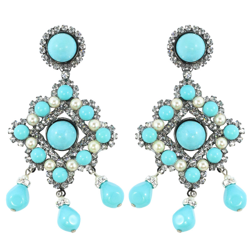 Lawrence VRBA Signed Statement Earrings - Faux Turquoise @ Pearl