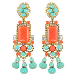 Lawrence VRBA Signed Statement Earrings - Faux Coral & Turquoise (clip-on)