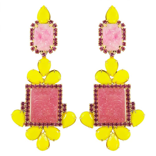 Lawrence VRBA Signed Statement Earrings - Pink, Yellow (clip-on)