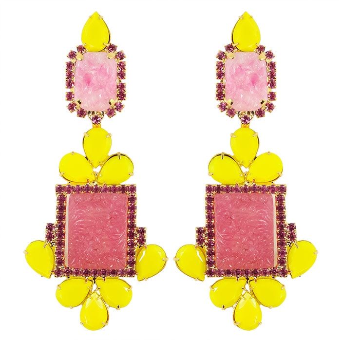 Lawrence VRBA Signed Statement Earrings - Pink, Yellow (clip-on)