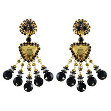 Load image into Gallery viewer, Lawrence VRBA Signed Statement Earrings - Black, Gold (clip-on)