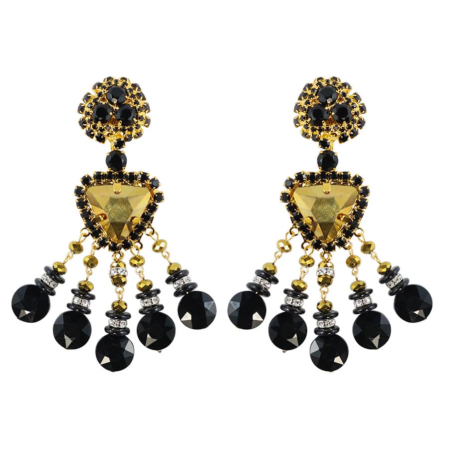 Lawrence VRBA Signed Statement Earrings - Black, Gold (clip-on)
