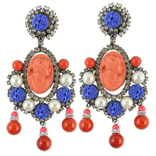 Load image into Gallery viewer, Lawrence VRBA Signed Large Statement Coral Cameo Pendant Earrings Faux Pearls