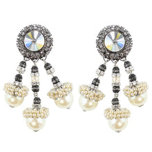 Load image into Gallery viewer, Lawrence VRBA Signed Statement Earrings - Faux Pearl, Clear Crystal (clip-on)