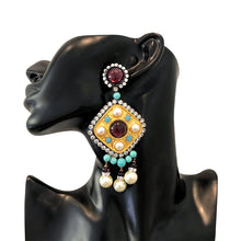 Load image into Gallery viewer, Lawrence VRBA Signed Large Statement Crystal Earrings - Amethyst-Turquoise (Clip-on)