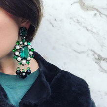 Load image into Gallery viewer, Signed Lawrence VRBA Statement Earrings - Emerald Green, Faux Pearl