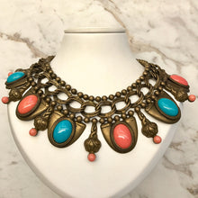 Load image into Gallery viewer, VRBA Signed Coral and Turquoise Collar Necklace