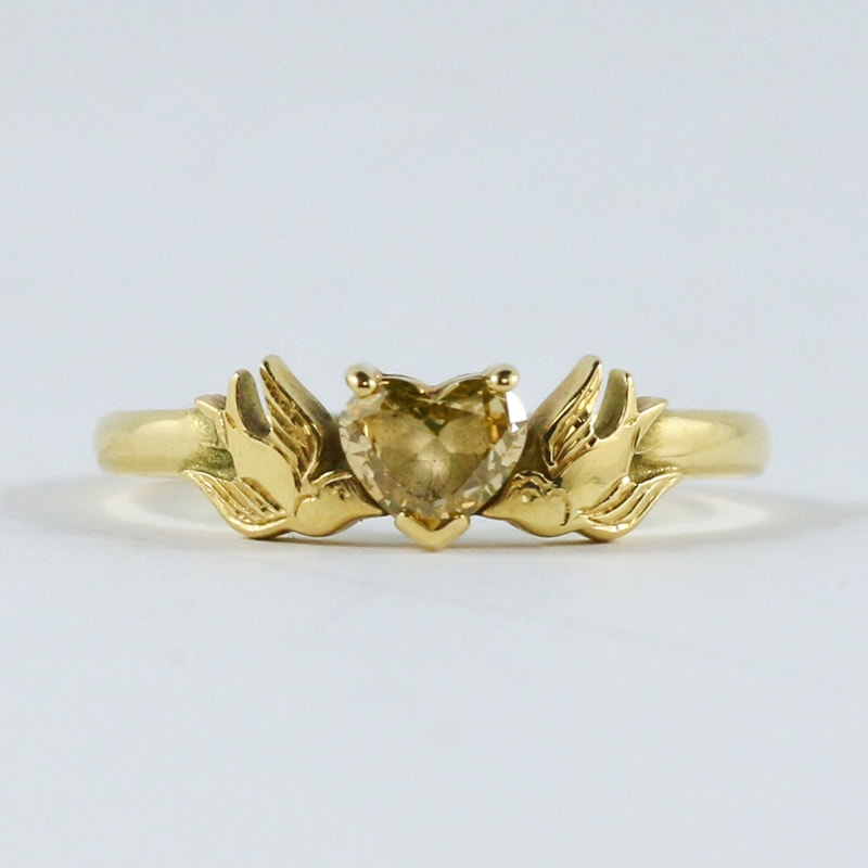 William Griffiths 18kt Gold Sparrows & Natural Yellow Diamond Heart Ring